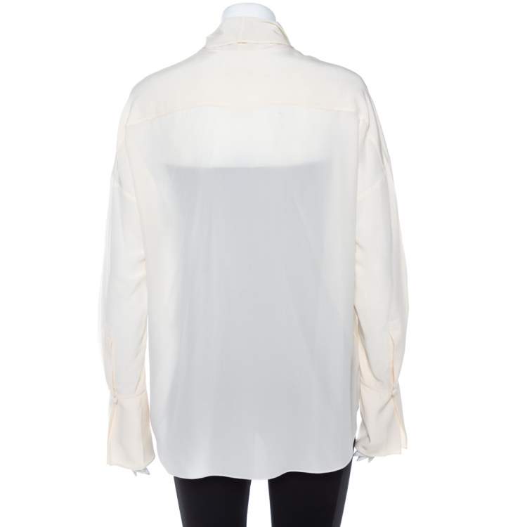 Pre Owned Chloe Cream Crepe De Chine Long Sleeve Tie Detail Buttoned Blouse S