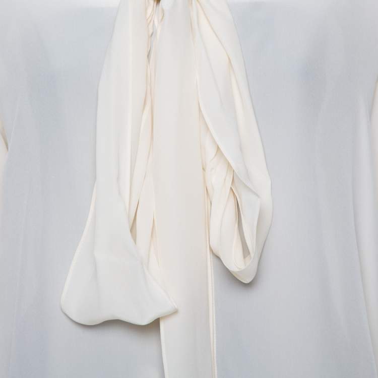 Pre Owned Chloe Cream Crepe De Chine Long Sleeve Tie Detail Buttoned Blouse S