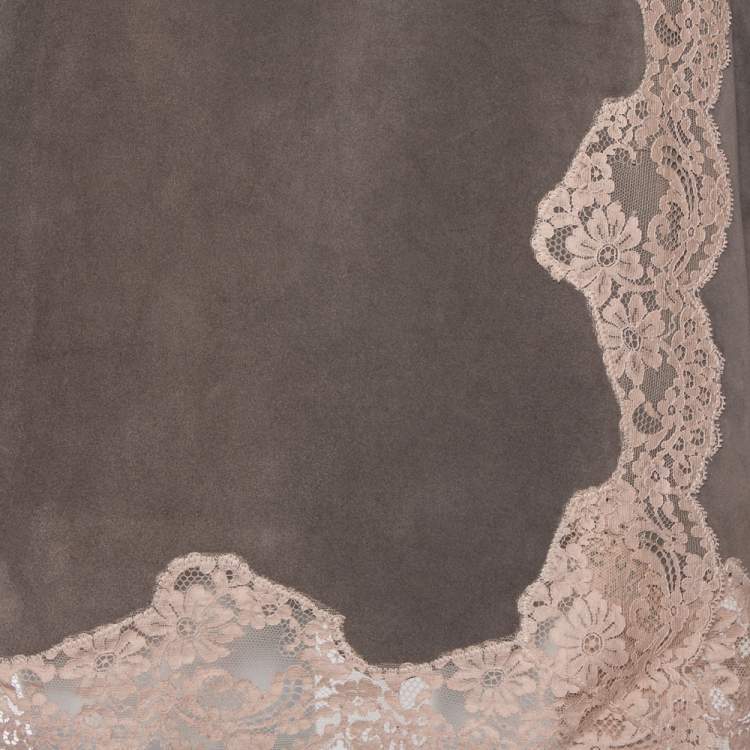 Pre Owned Chloe Grey Suede Lace Trim Detail Belted Dress S