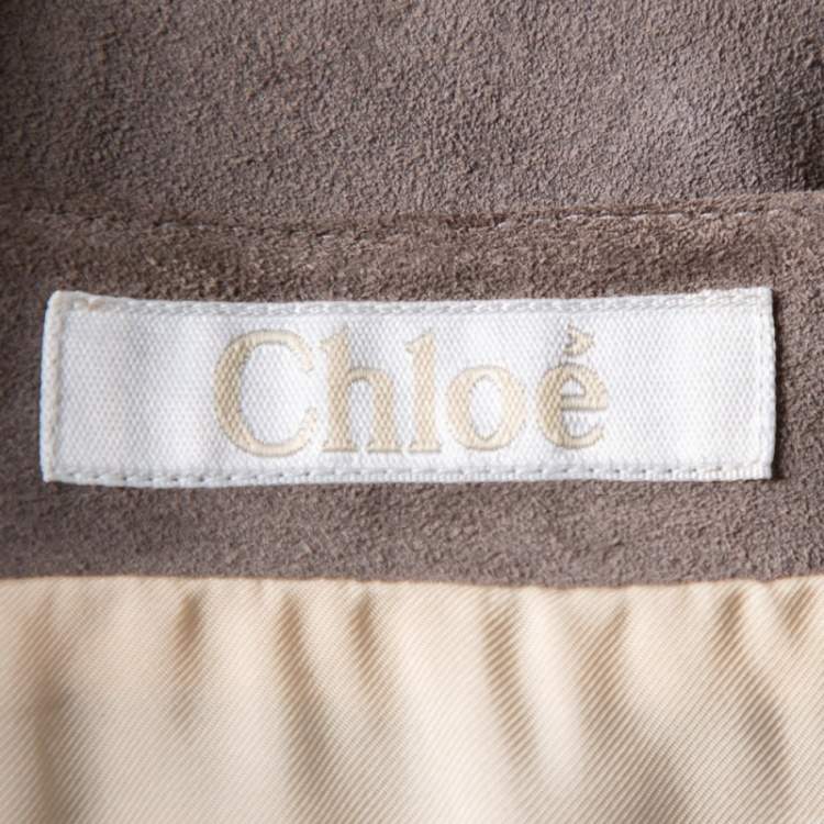 Pre Owned Chloe Grey Suede Lace Trim Detail Belted Dress S
