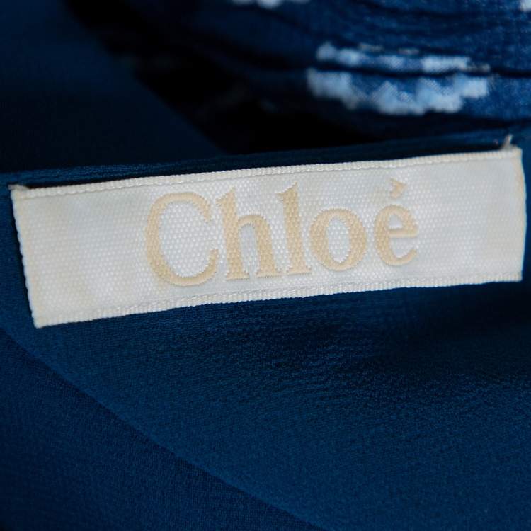 Pre Owned Chloe Cyan Blue Fil Coupe Jacquard Silk Halter Neck Cut Out Detail Top M