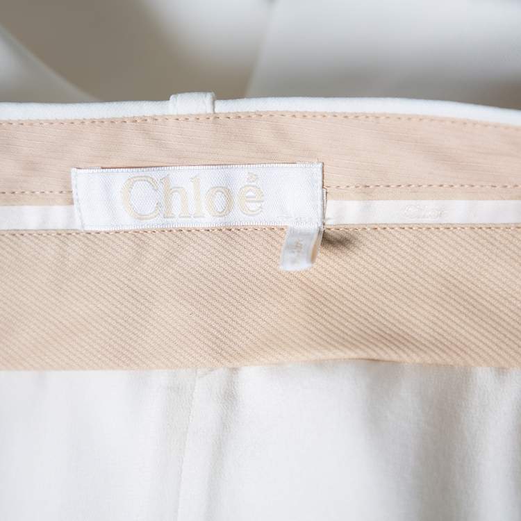 Pre Owned Chloe  White Crepe Pocket Detail Paneled Midi Skirt M