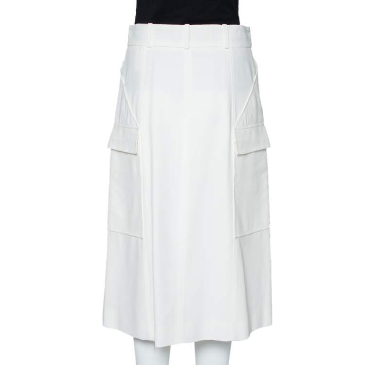 Pre Owned Chloe  White Crepe Pocket Detail Paneled Midi Skirt M