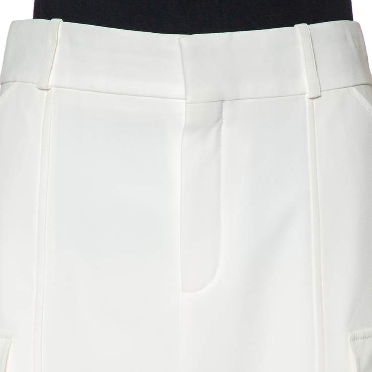 Pre Owned Chloe  White Crepe Pocket Detail Paneled Midi Skirt M