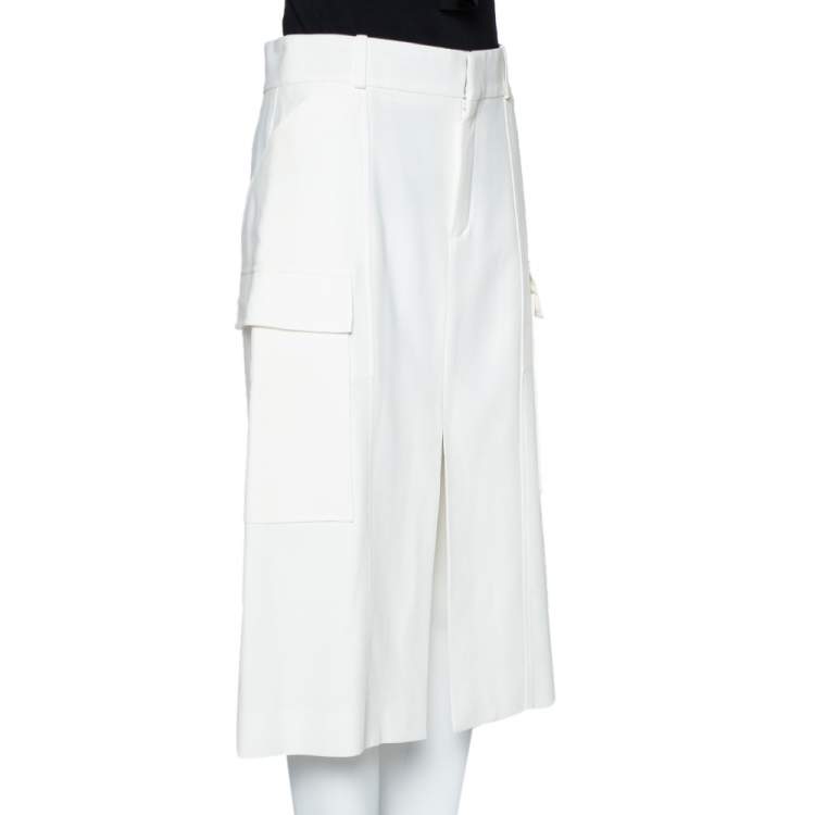Pre Owned Chloe  White Crepe Pocket Detail Paneled Midi Skirt M