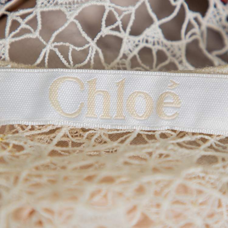 Pre Owned Chloe Multicolor Printed Silk & Lace Top M