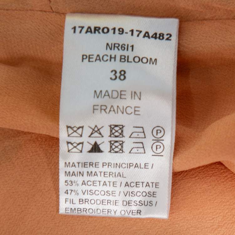 Pre Owned Chloe Peach Embroidered Crepe Waist Tie Detail Shift Dress M