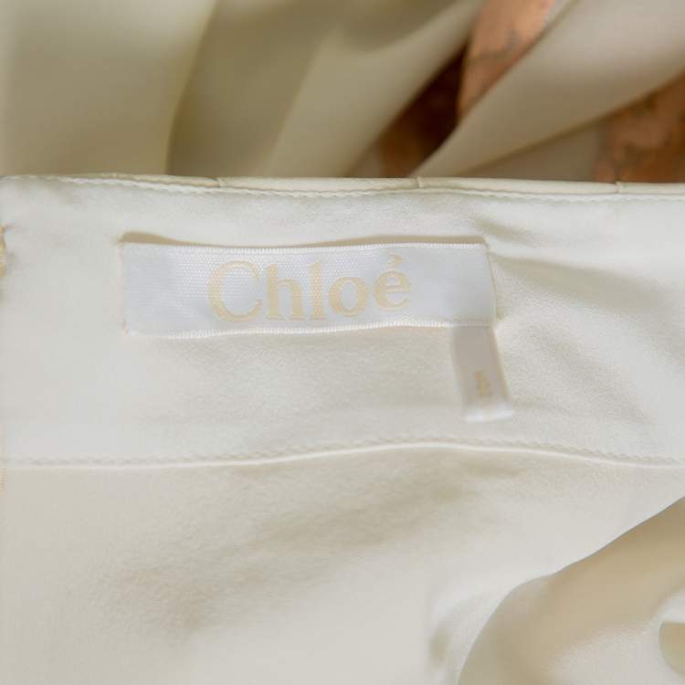 Pre Owned Chloe Cream Silk Chiffon lace trim Asymmetric hem Detail Pleated Midi Skirt M