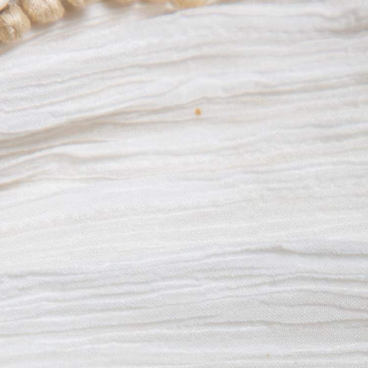Pre Owned Chloé Off-White Crinkled Cotton Embroidered Trim Detail Top M