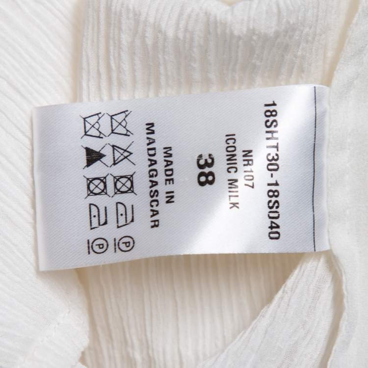 Pre Owned Chloé Off-White Crinkled Cotton Embroidered Trim Detail Top M