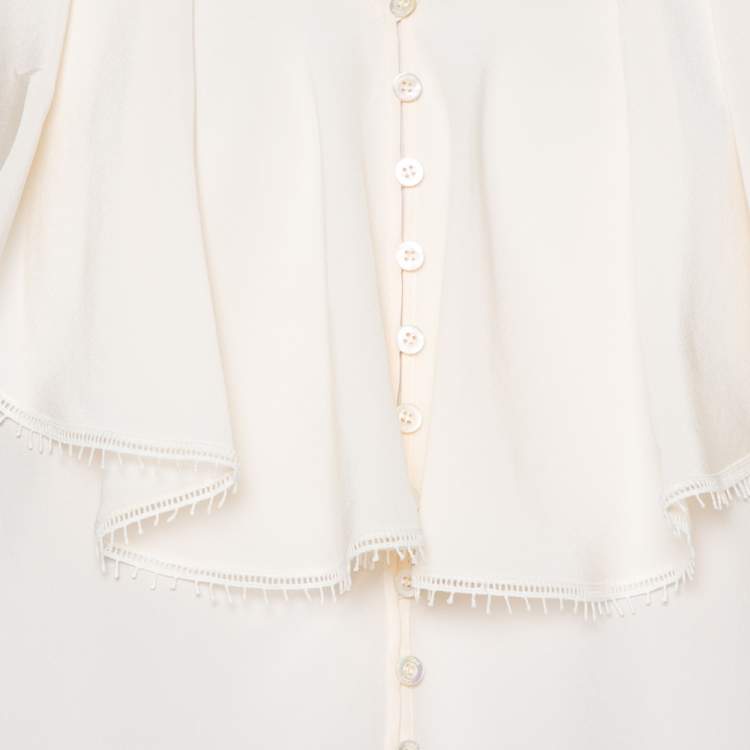 Pre Owned Chloe Cream Silk Ruffled Button Front Top L