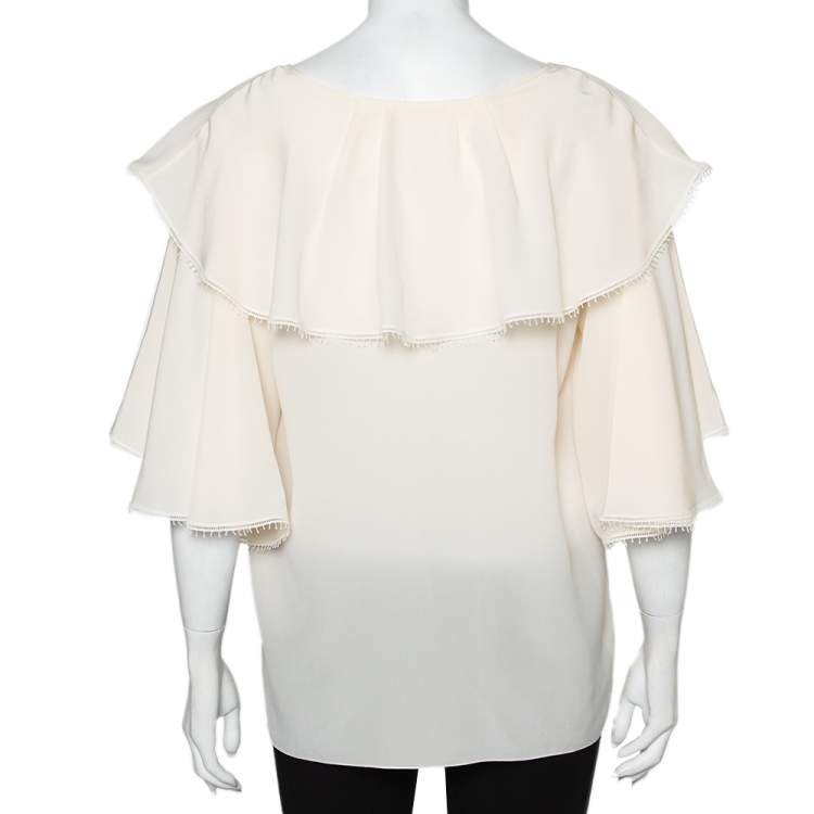Pre Owned Chloe Cream Silk Ruffled Button Front Top L