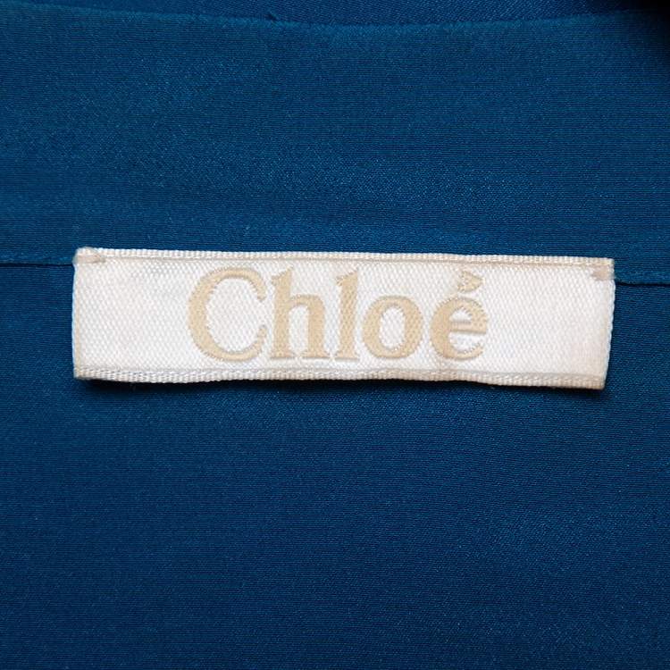 Pre Owned Chloé Ocean Blue Silk Button Front Ruffled Top L