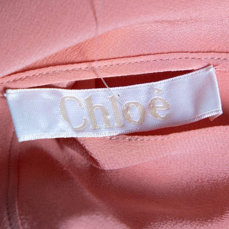 Pre Owned Chloe Pink Silk Draped Neck Long Sleeve Top S