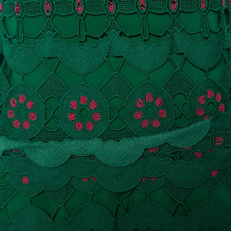 Pre Owned Chloé Green Guipure Lace Asymmetric Hem Midi Dress M