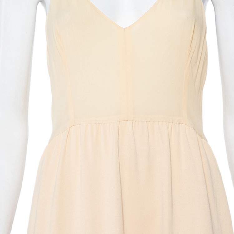 Pre Owned Chloe Vintage Beige Silk & Crepe Paneled Lace Trim Maxi Dress M