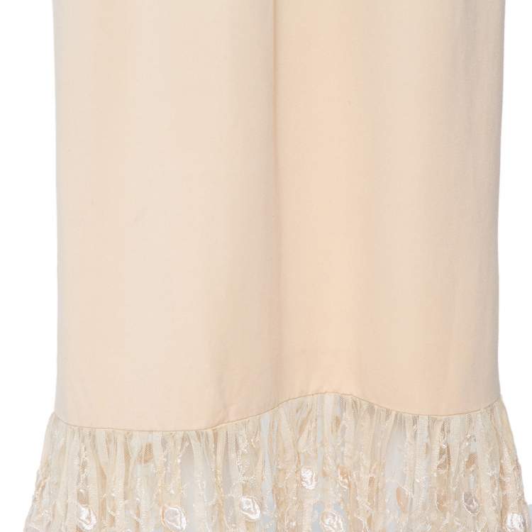 Pre Owned Chloe Vintage Beige Silk & Crepe Paneled Lace Trim Maxi Dress M
