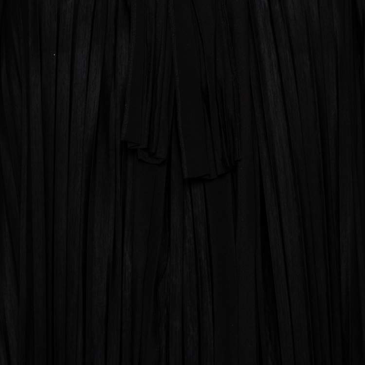Pre Owned Chloe Black Pleated Silk Bow Detail Flared Noir Dress XS