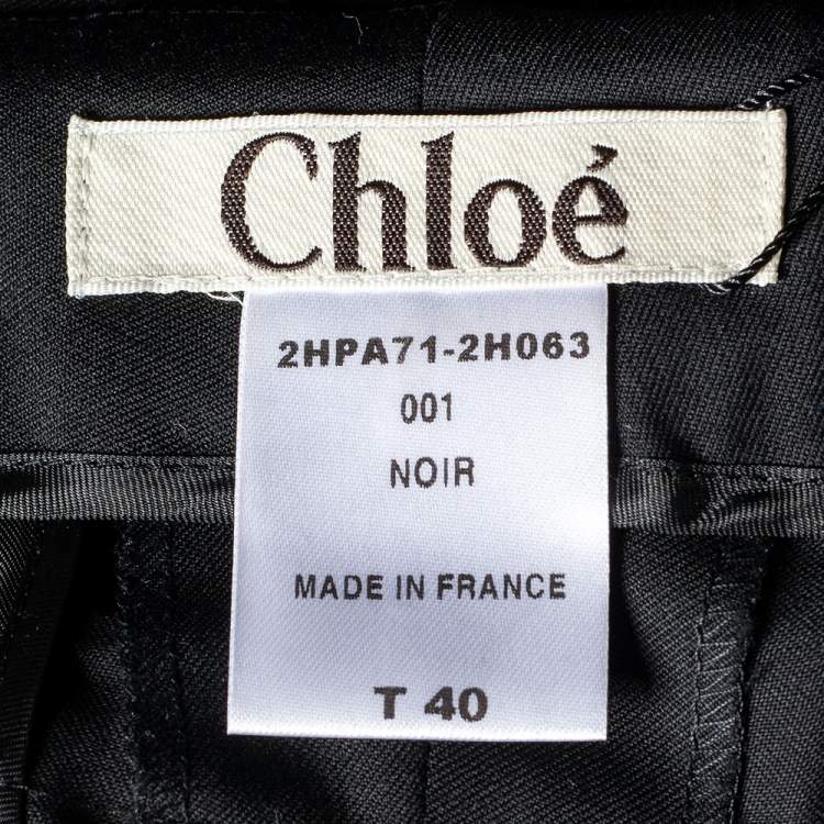 مملوكة مسبقًا Chloe Vintage Black Wool Embellished Waist Detail Wide Leg Pants M