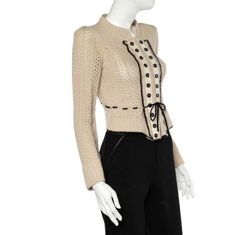 Pre Owned Chloe Vintage Beige Wool Knit Hook Front Cropped Cardigan S