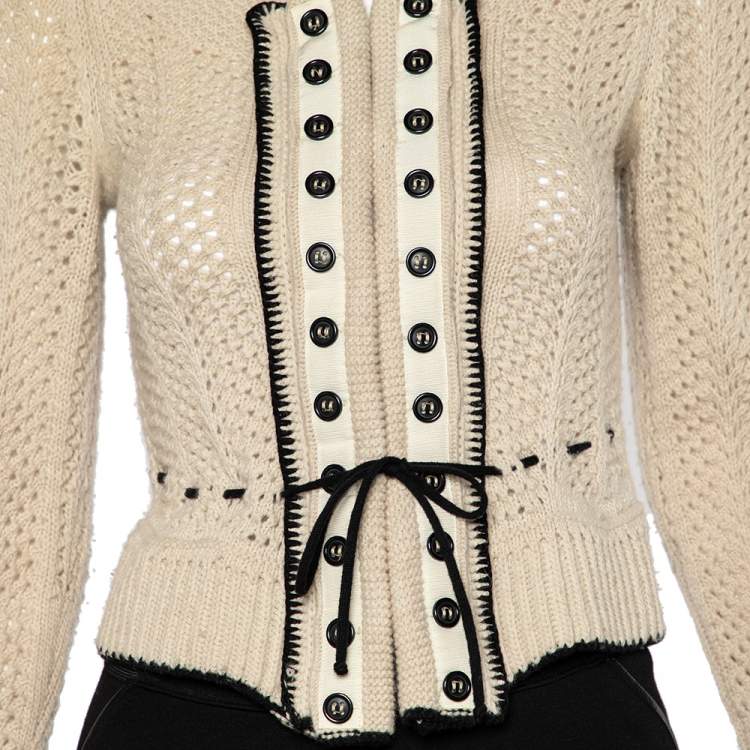 Pre Owned Chloe Vintage Beige Wool Knit Hook Front Cropped Cardigan S