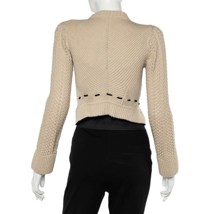 Pre Owned Chloe Vintage Beige Wool Knit Hook Front Cropped Cardigan S