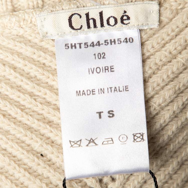 Pre Owned Chloe Vintage Beige Wool Knit Hook Front Cropped Cardigan S