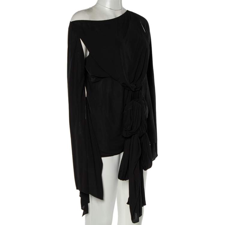 مملوكة مسبقًا Chloe Black Georgette Cape Sleeve Draped Tie Detail Top L