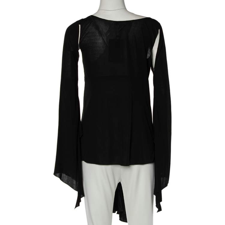 مملوكة مسبقًا Chloe Black Georgette Cape Sleeve Draped Tie Detail Top L