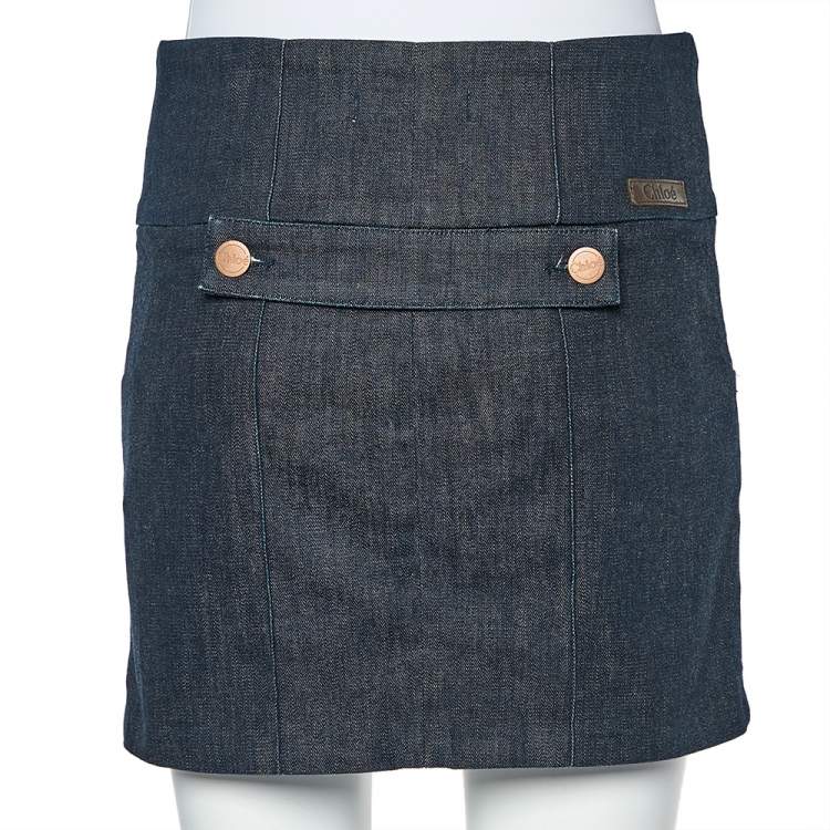 مملوكة مسبقًا Chloe Black Denim Button Front Mini Skirt M
