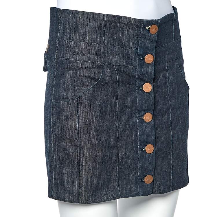 مملوكة مسبقًا Chloe Black Denim Button Front Mini Skirt M