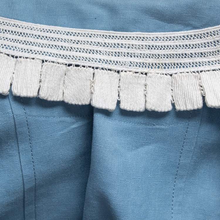 Pre Owned Chloe Blue Eyelet Cotton Pleated Hem Detail Short Dress S 