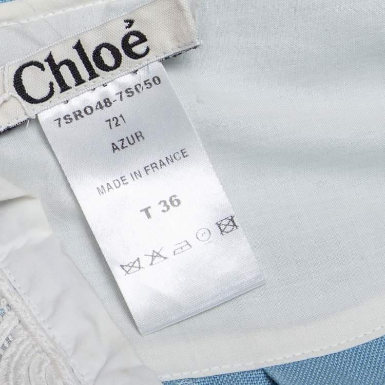 Pre Owned Chloe Blue Eyelet Cotton Pleated Hem Detail Short Dress S 