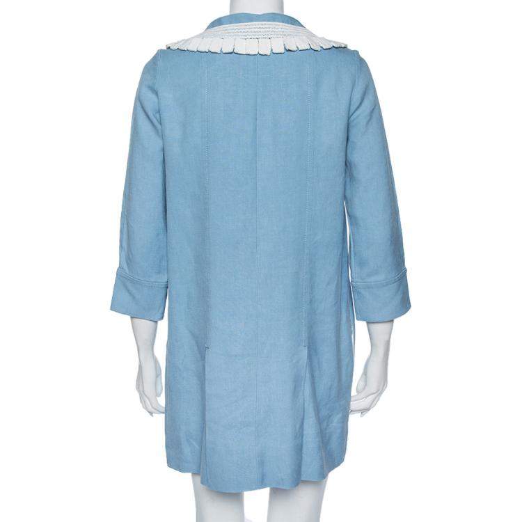Pre Owned Chloe Blue Eyelet Cotton Pleated Hem Detail Short Dress S 