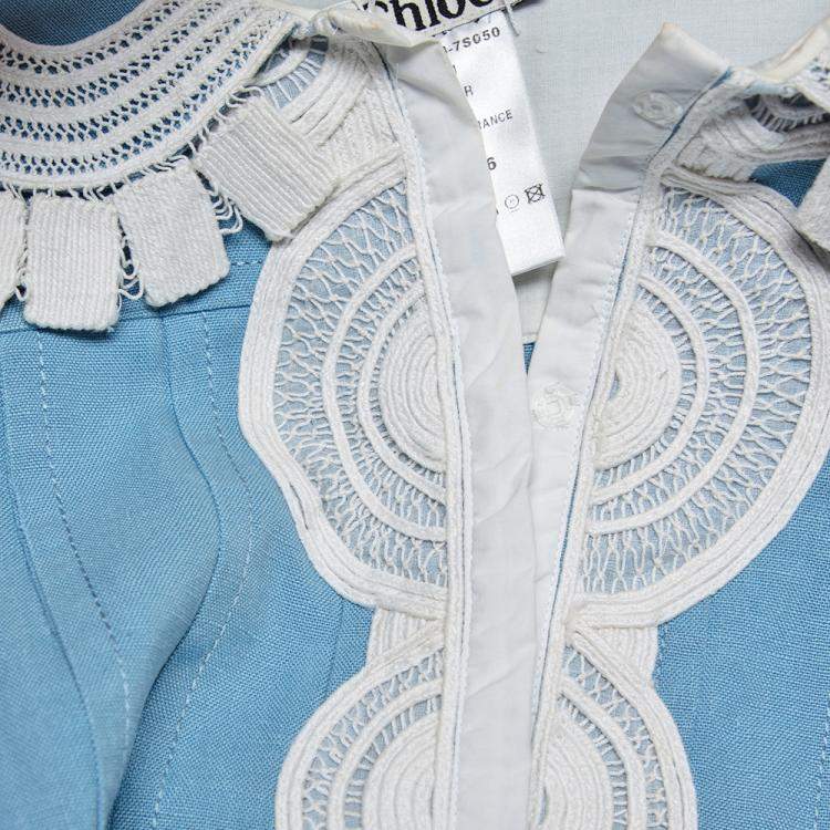 Pre Owned Chloe Blue Eyelet Cotton Pleated Hem Detail Short Dress S 