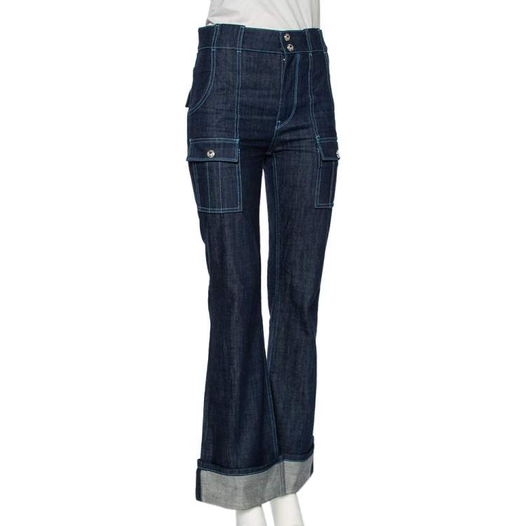 Pre Owned Chloe Indigo Denim Patch Pocket Detail High Waist Jeans S 