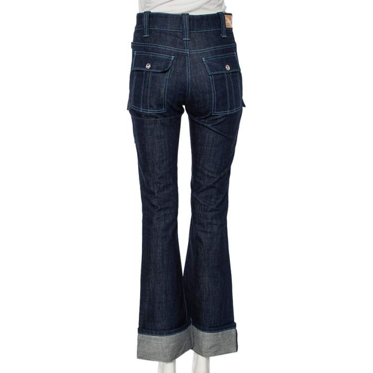 Pre Owned Chloe Indigo Denim Patch Pocket Detail High Waist Jeans S 