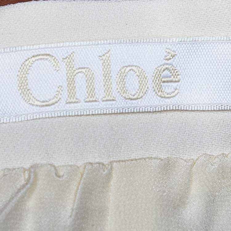 Pre Owned Chloe Pale Yellow Crepe Straight Faux Wrap Skirt M