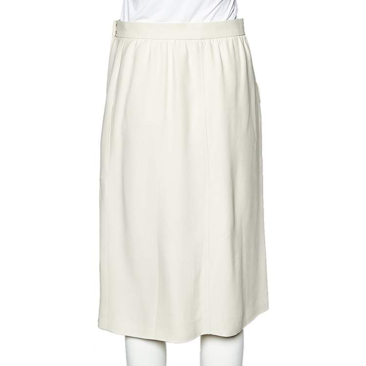 Pre Owned Chloe Pale Yellow Crepe Straight Faux Wrap Skirt M