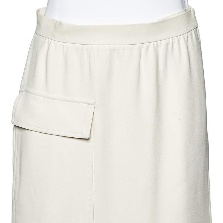 Pre Owned Chloe Pale Yellow Crepe Straight Faux Wrap Skirt M
