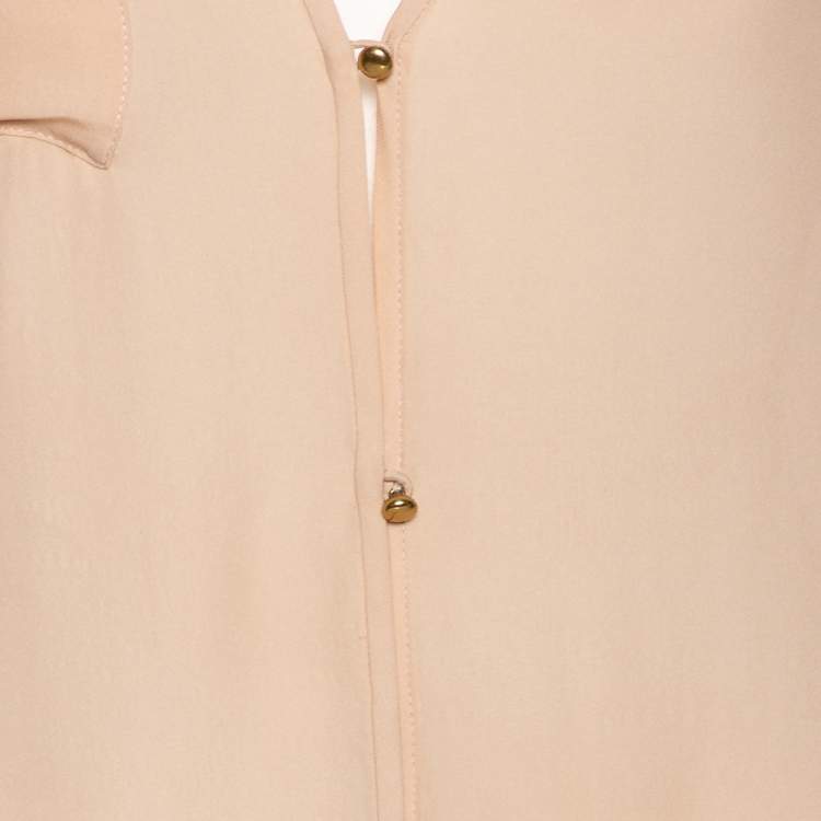 Pre Owned Chloe Peach Silk Pocket Detailed Button Front Oversized Blouse M