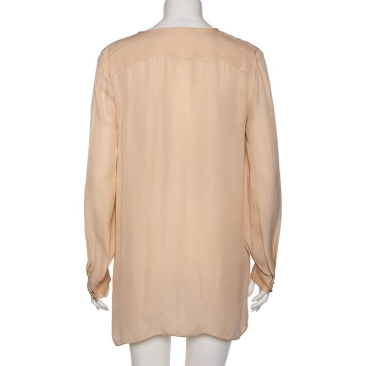 Pre Owned Chloe Peach Silk Pocket Detailed Button Front Oversized Blouse M