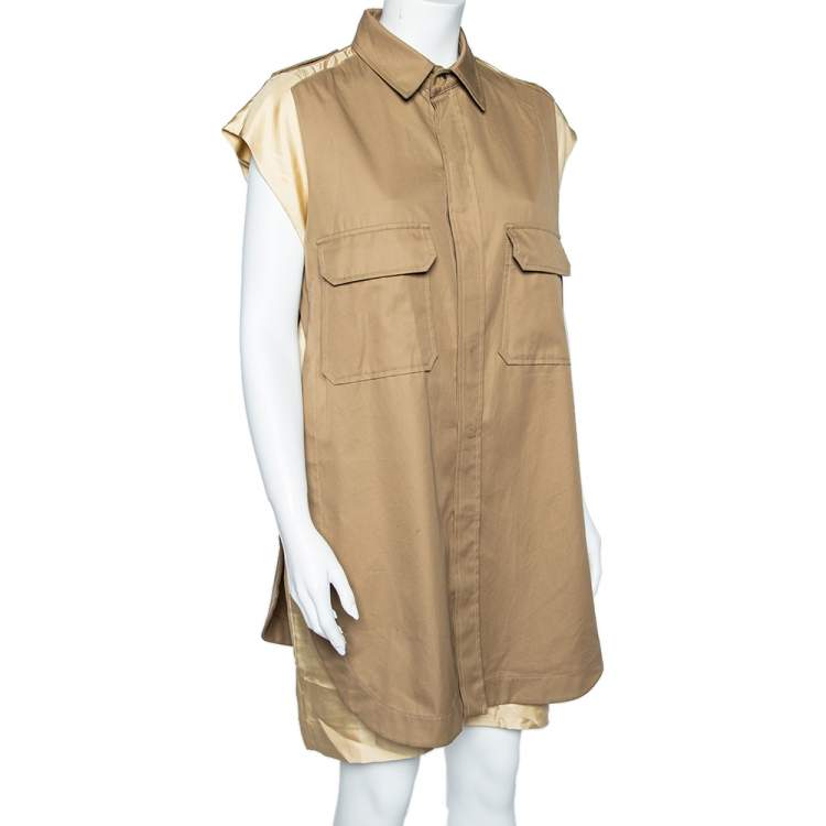 Pre Owned Chloe Beige Silk Coat Overlay Detail Oversized Shift Dress M