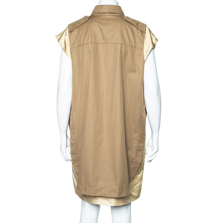Pre Owned Chloe Beige Silk Coat Overlay Detail Oversized Shift Dress M