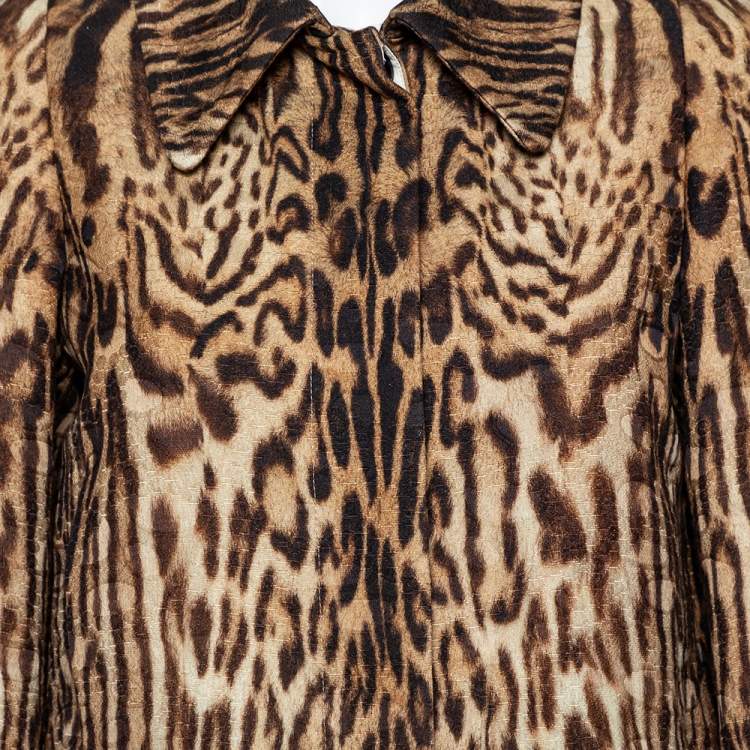 مملوكة مسبقًا Chloe Brown Animal Print Cotton Cropped Jacket M
