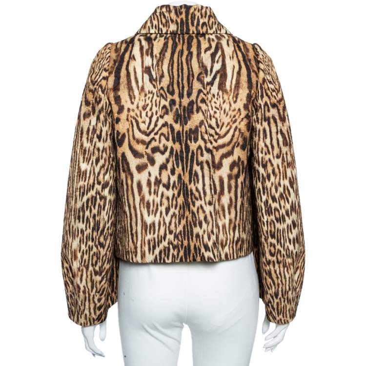 مملوكة مسبقًا Chloe Brown Animal Print Cotton Cropped Jacket M