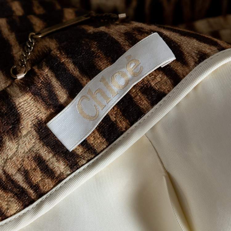 مملوكة مسبقًا Chloe Brown Animal Print Cotton Cropped Jacket M