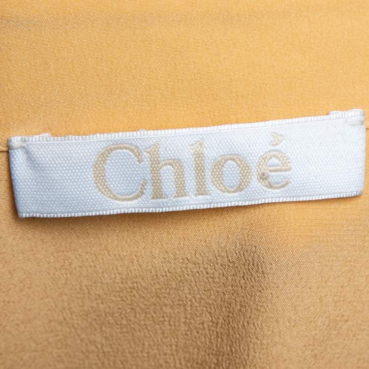 Pre Owned Chloe Golden Beige Silk Ruffled Front Detail Long Sleeve Shirt M