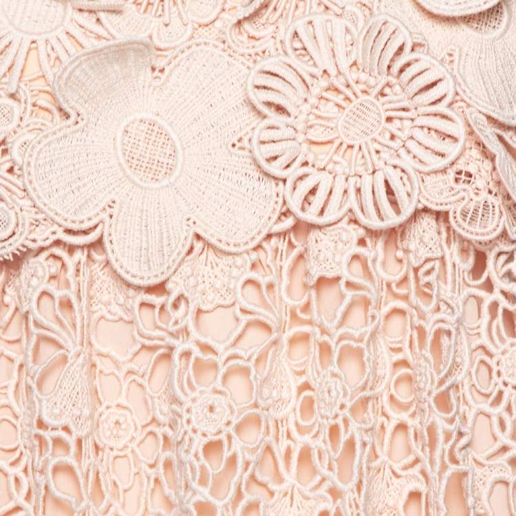 Pre Owned Chloe Delicate Brown Floral Lace Empire Waist Midi Dress S
