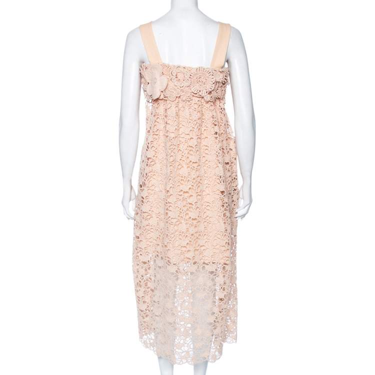 Pre Owned Chloe Delicate Brown Floral Lace Empire Waist Midi Dress S